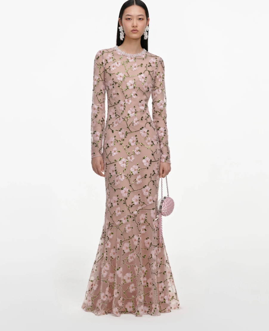 Self-Portrait Pink Floral Sequin Maxi Dress